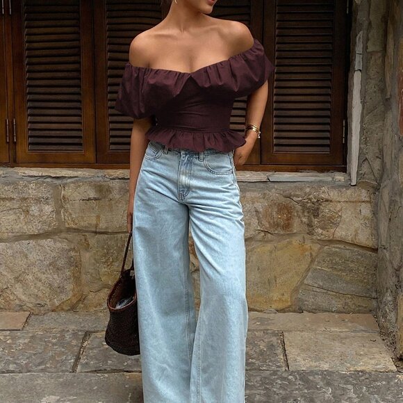 Burgundy Elegant Women's Strapless Off Shoulder Cropped Blouse - Picture 5 of 7